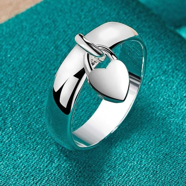 925 Sterling Silver Heart Lock Ring Charms for Women Fashion Wedding Engagement Ring Party Jewelry