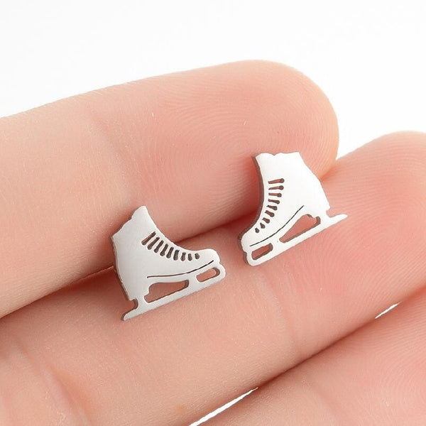 Vintage Ice Skates Shoes Shape Stud Earring Personality Stainless Steel Ice Hockey Tiny Jewelry Sport Earrings for Womens Men Gift