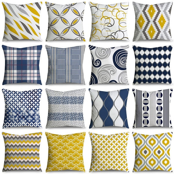 Navy Blue Pillow Cover Yellow And Gray Cushion Cover Sofa Pillow Case Bedding Bedroom Home Decor 18" x 18" (45 cm x 45 cm)