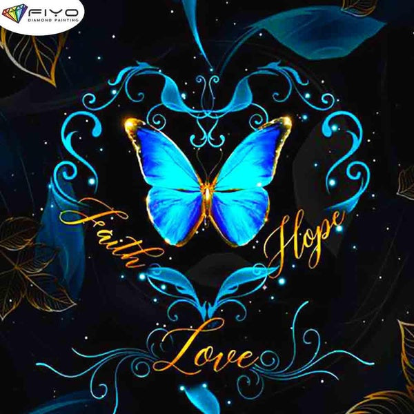 FIYO Blue Butterfly Diamond Painting Kits for Adults DIY 5D Diamond Mosaic Diamond Painting Home and Kitchen Fashion Canvas Pictures Wall Decoration
