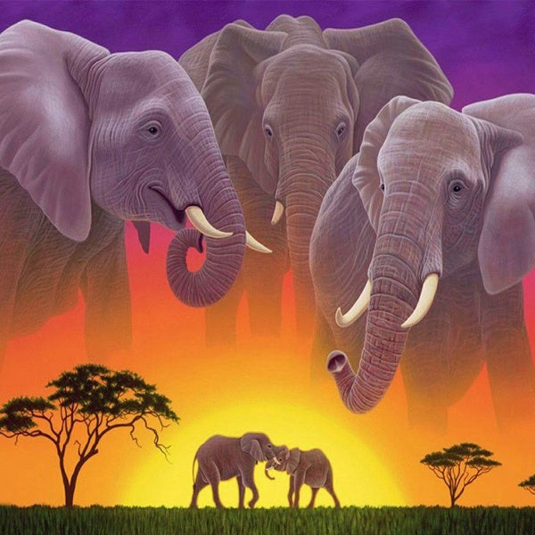 Elephant in the Sunset DIY 5D Diamond Painting Full Drill with Number Kits Home and Kitchen Fashion Crystal Rhinestone Cross Stitch Embroidery Painti