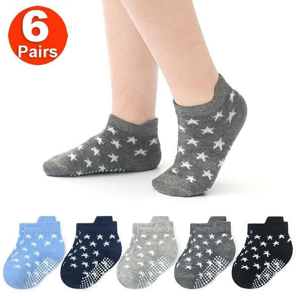 6PAIRS Baby Boys Toddlers Non Slip Ankle Socks Kids Anti Skid Floor Socks