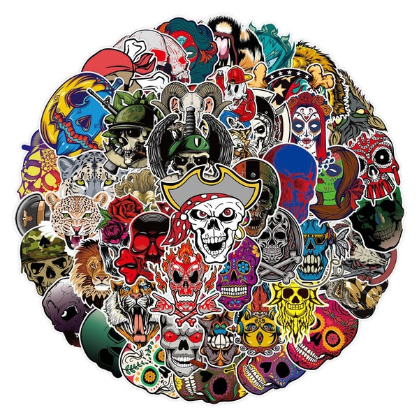10-25-50PCS Pirate Sticker Skull and Tigers Graffiti Stickers Water Bottle Laptop Phone Bicycle Luggage Case Skateboard Children Adult Sticker