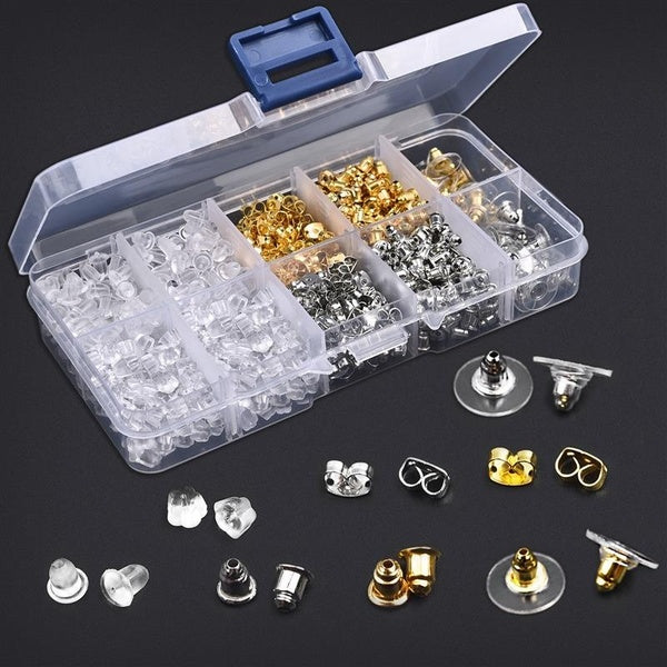 550-840pcs Ear Plug Box Clear Silicone Rubber Alloy Earring Clasp Earrings Accessories Kit DIY Jewelry Making Ears Hook Findings Matron Inn