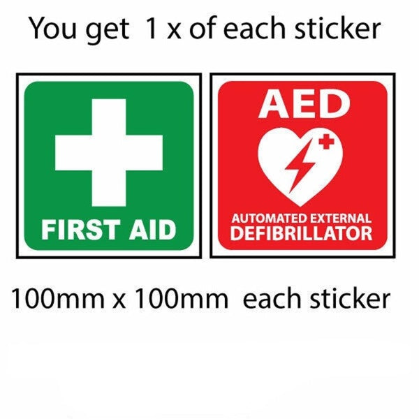 First Aid Sticker AED Automated External Defibrillator Sticker Warning Signs Set