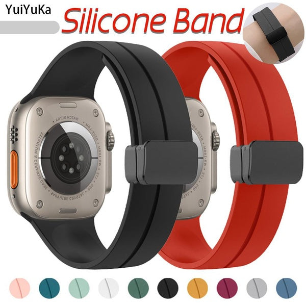 YuiYuKa Magnetic Silicone Strap for Smartwatch Ultra2-Ultra 49mm 41mm 10 46mm 9 8 7 45mm Soft Sport Accessories Bracelet Band for Smart watch Series