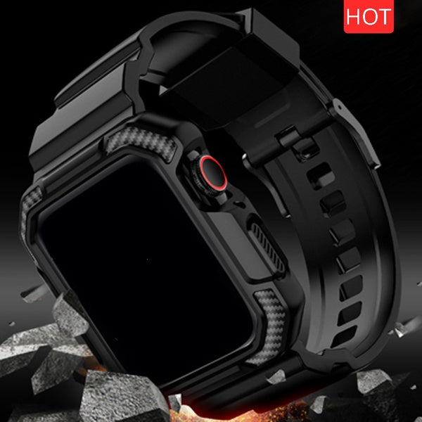 Carbon TPU case with strap for Apple Watch Band 45 mm 44 mm 42mm 41mm 40mm 38mm Sport silicone screen protector bracelet watchband cover for iwatch S