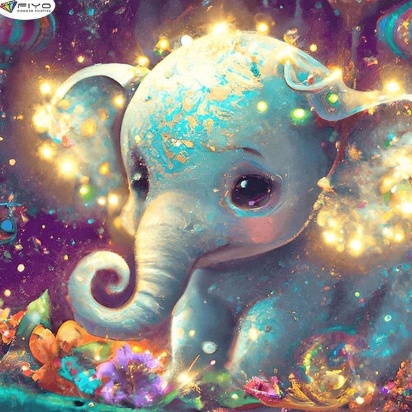 FIYO Elephant DIY 5D Diamond Painting Full Drill with Number Kits Home and Kitchen Fashion Mosaic Diamond Painting Canvas Wall Decoration Gift Crafts