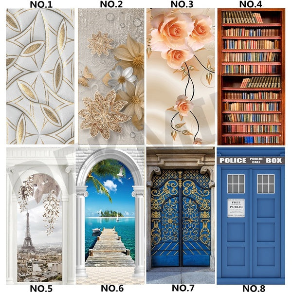 3D Modern Design Door Sticker Self Adhesive Vinyl Flower Books Door Mural Poster Home Decor Art Decal For Living Room Bedroom Door Decoration