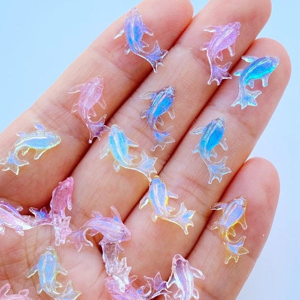 100pcs 3D Resin Nail Charms Shiny Goldfish Nail Parts Accessories Kawaii DIY Nail Art Decoration