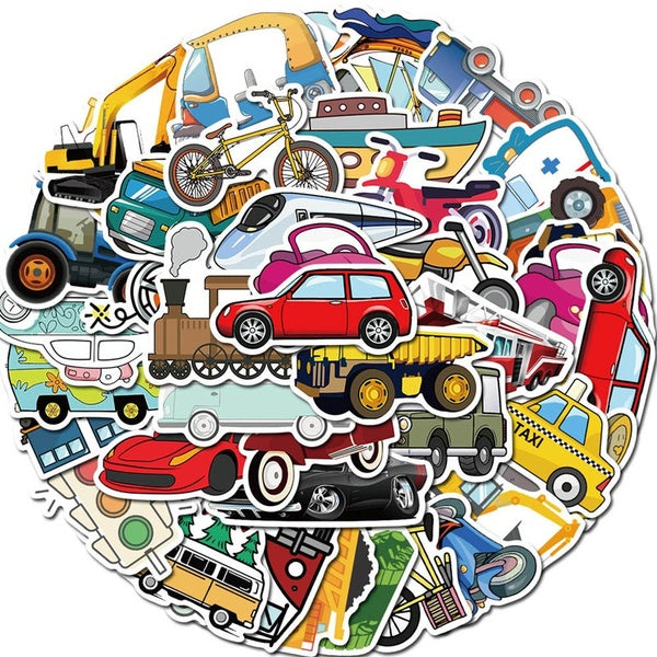 40pcs Cartoon Transportation Cars Excavator Stickers For Luggage Phone Stickers Kids Educational Toys