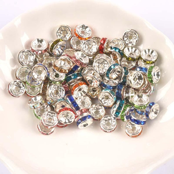 50pcs-lot 6mm silvery Rhinestone Rondelles Crystal Bead Loose Spacer Beads for DIY Jewelry Making Accessories Supplie YK0862-6 Matron Inn