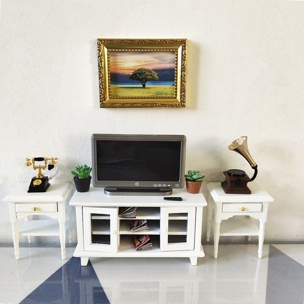 Dollhouse Furniture 1:12 Miniatures Scene Living Room Mini Coffee Table Sofa TV Cabinet Kids Toy