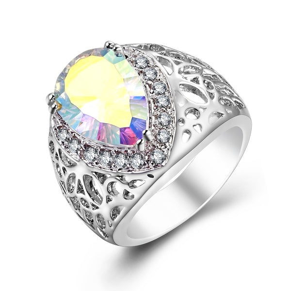 Automne charme bijoux goutte d'eau arc-en-ciel mystique topaze pierre 925 bague en argent Sterling pour femmes robe de bal accessoires R1481