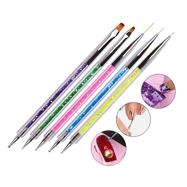 Brosses à ongles Brosse à double extrémité et kit d'outils de pointage Nail Art Point Drill Outils de dessin Ensemble de stylos à ongles avec poignée