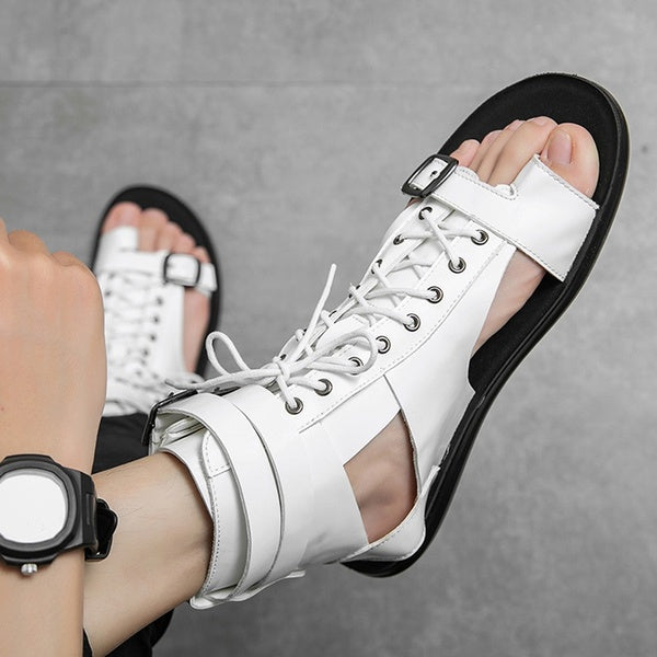 Quality Summer Male Slippers gladiator rome Men Flats high top ankle Sandals Casual Men's Shoes Thicken Open Toe Flip Flops