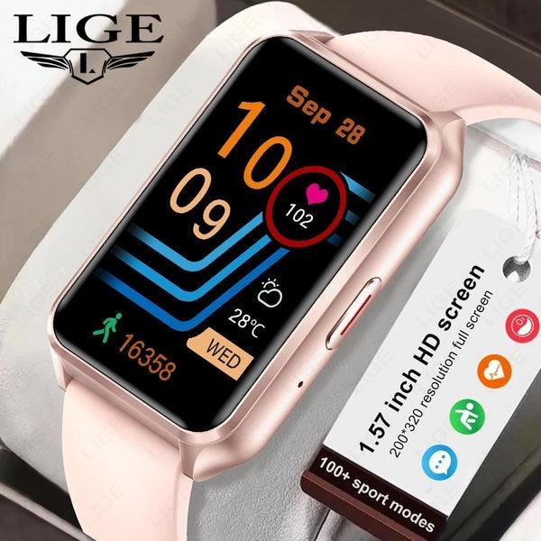 LIGE femmes montre intelligente Bluetooth connecté téléphone sport Fitness Bracelet sang oxygène moniteur de santé 1.57 pouces musique Smartwatch