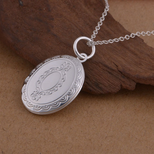 925 Sterling Silver Round Shaped Photo Frame Pendant Fine Chain Necklace 16-18-20-22-24 Inches for Womens Charm Wedding Fashion Fine Jewelry