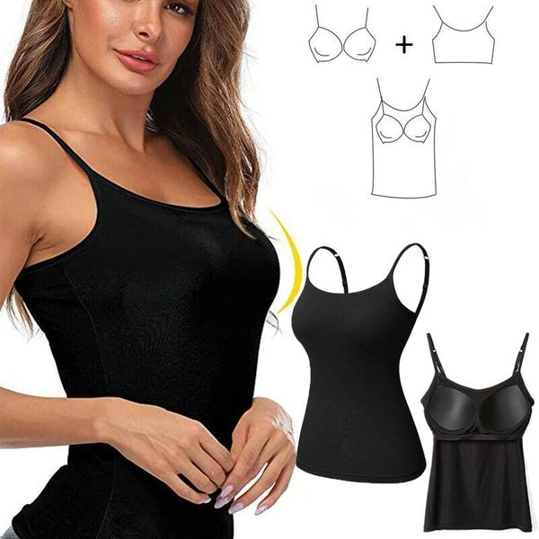Women's Casual Tank Sleeveless Undershirt Body Shapewear with Built-in Bra Padded Shirt Slim Fit Camisole Vest Tank Top(Adjustable Shoulder Straps)