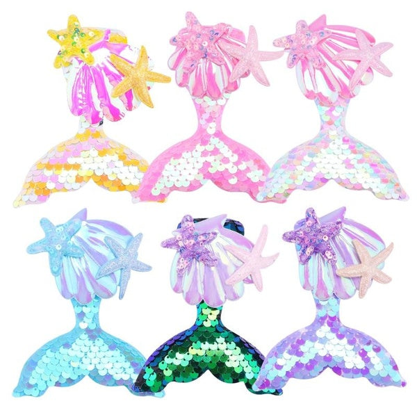 Children Girl Girl Headdress Glittering Sequined Mermaid Tail Hairpin Cute Children Cartoon Mermaid Flip Sequin Duckbill Clip Set