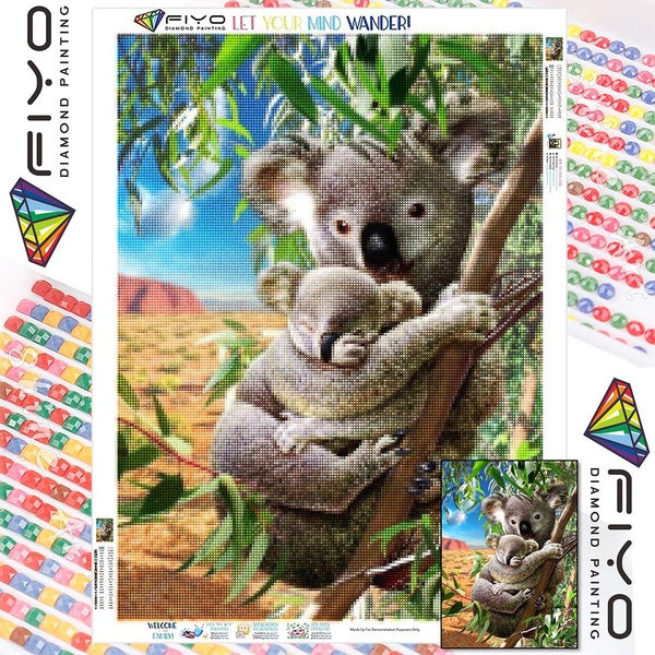 FIYO DIY 5D Koala Diamond Painting Full Drill with Number Kits Home and Kitchen Fashion Mosaic Diamond Painting Canvas Wall Decoration Gift Crafts fo