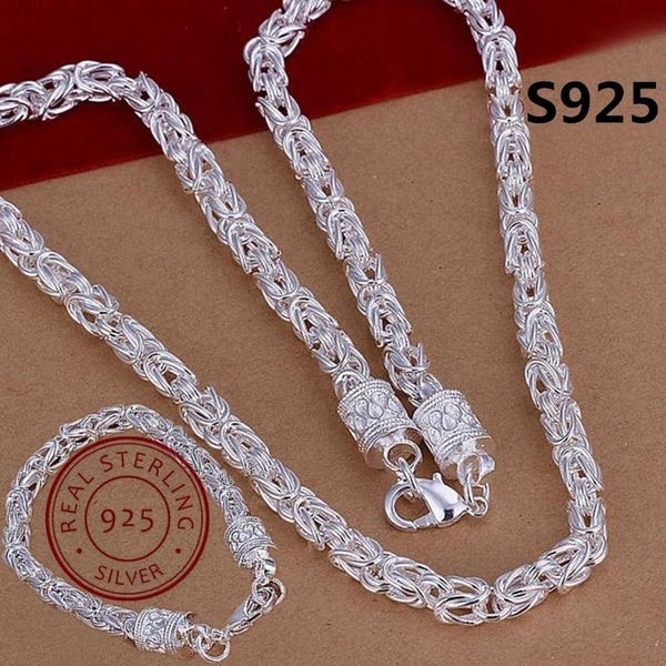 Grande promotion! Haute Qualité 925 Bijoux En Argent Sterling De Mode 5 MM Hommes Charme Chaîne Collier et Bracelet Ensemble de Bijoux En Argent Mass