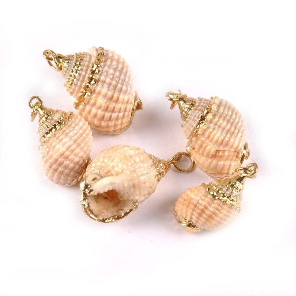 5 pcs Bijoux De Mode Beige Spiral Shell Plaqué Or Pour Pendentif Boucle D'oreille Charmes DIY À La Main Naturel Coquillages Décor À La Maison TRS0271