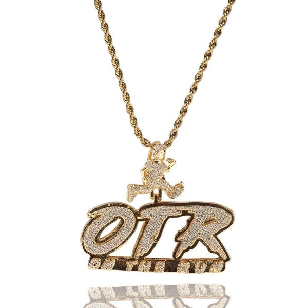Hip Hop Jewelry Letter OTR Pendant Necklace Gold Plated Bling CZ Simulated Diamond Rapper Chain Necklace Accessories Gift for Men Women Matron Inn