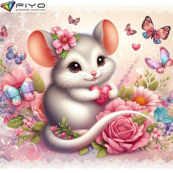 FIYO Little Mouse DIY 5D Diamond Painting Full Drill with Number Kits Home and Kitchen Fashion Mosaic Diamond Painting Canvas Wall Decoration Gift Cr
