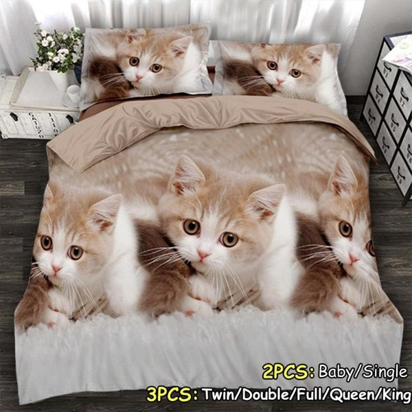 2-3Pcs Bedding Set New Design 3D Cat Printing Bedclothes Bedding Decor Winter Comforter Duvet Cover Set Baby Single Twin Double Full Queen King Size