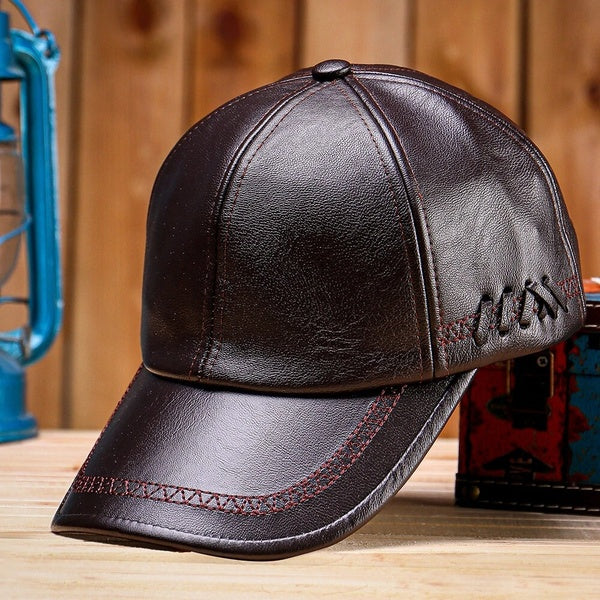 Personnalité de casquette de baseball vintage en cuir PU pour hommes avec chapeau tissé