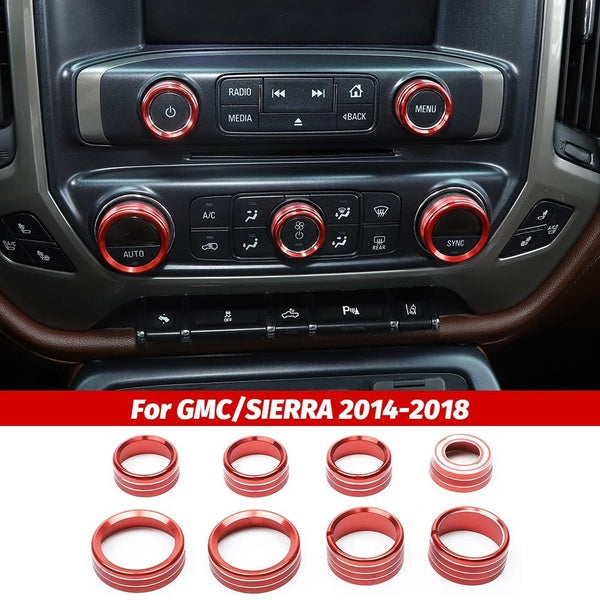 8 Pcs Center Console Air Conditioner Audio Switch Knob Ring Kit Cover Trim for Chevrolet Silverado GMC Sierra 2014-2018, Suburban 2020+