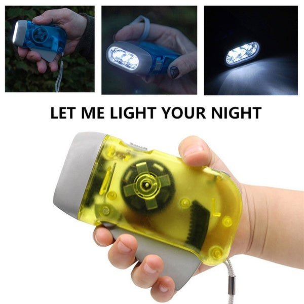 Outdoor Camping Power Tool Portable 3 LED Dynamo Wind Up Flashlight Torch Hand Pressing Crank NR Hand Press Crank No Battery Torch