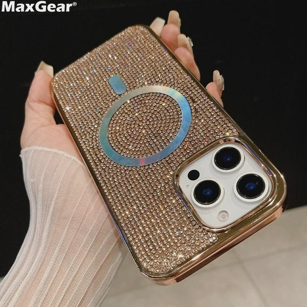 Coque de luxe à paillettes colorées avec placage de bijoux pour iPhone 16 15 14 Plus 13 12 Pro Max Charge sans fil magnétique