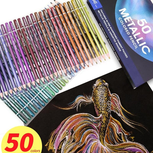 50 Colors Metallic Color Pencils Sketching Wood Colored Pencils Painting For Artist Adult Drawing Art Supplies