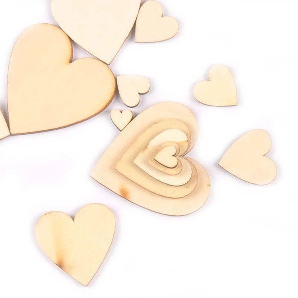 10-80mm Mixed Heart Shape Natural Wood Slices DIY Wedding Crafts Embellishment Handmade Accessories Wooden Home Decor 100-5pcs M1981