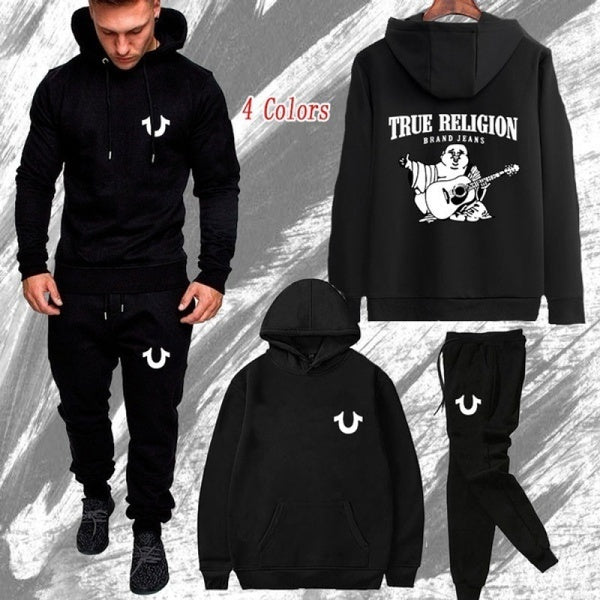 New Men's Casual Popular Brand Hoodie + Pants Sportswear Sports Suit Fashion True Religion Jogging Casual Cotton Sportswear S-4XL