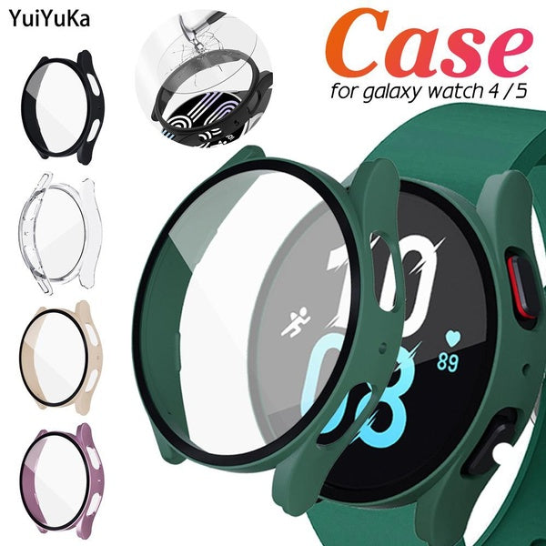 YuiYuKa Tempered Glass with PC Case for Samsung galaxy watch 4 5 Bluetooth 40mm 44mm Watch 5 LTE 44mm 5 pro 45mm all-around Hard Screen protector cov
