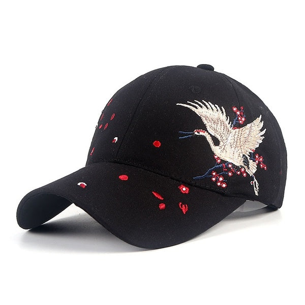 Ethnic Chinese Style Crane Embroidery Ladies Cap Casual Sports Cap Cotton Baseball Cap