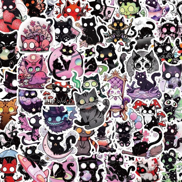 10-50pcs Cool Gothic Magic Horror Cat Stickers Decals DIY Laptop Skateboard Motorcycle Car Waterproof Sticker
