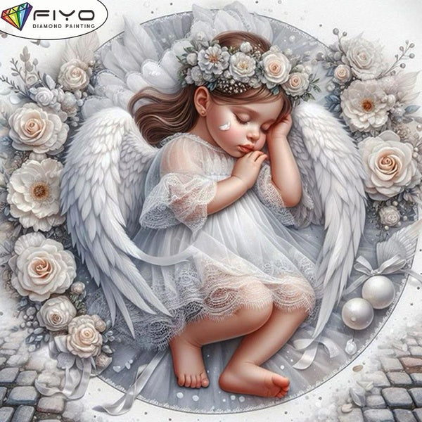 FIYO DIY 5D Angel Girl Diamond Painting Full Drill with Number Kits Home and Kitchen Fashion Mosaic Diamond Painting Canvas Wall Decoration Gift Craf