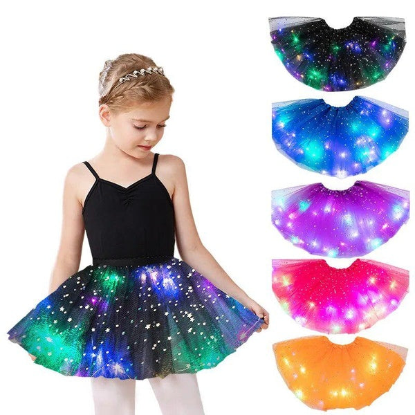 Glowing Light Tutu Skirts Fairy Costume Kids Light Up Skirt Wedding Birthday Party 30cm Cosplay Princess Girl Tutu Skirts Christmas Sequined Led Ligh