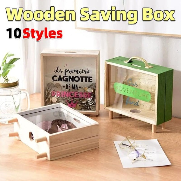 10 styles de boîte d'épargne en bois, compteur de tirelire avec autocollants de nom, fait à la main, pot personnalisé rétro, boîte de rangement de pi