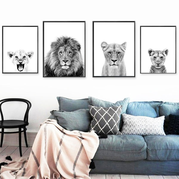 Lion Cub Print Lioness Animals Black and White Canvas Posters Safari Nursery Wall Decor Hakuna Matata Quote Scandinavian Art Canvas Painting Home Dec