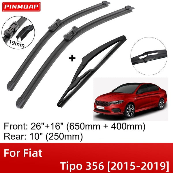 Car Wiper Blades For Fiat Tipo 356 2015-2019 26" 16" 10" Front Rear Wiper Blades Brushes Cutter Accessories 2015 2016 2017 2018 2019
