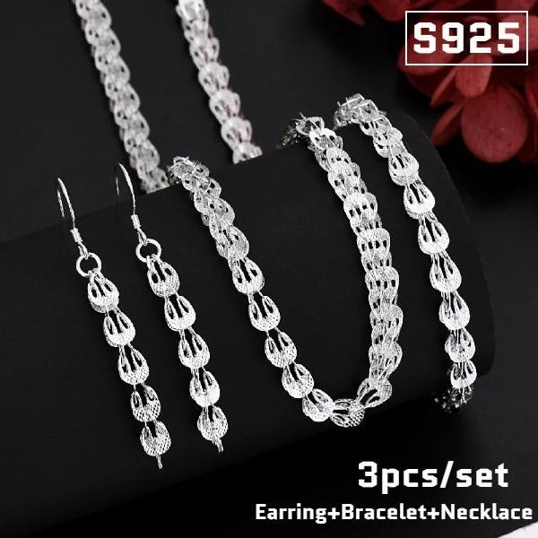 Hot Sale 925 Sterling Silver Charms Earrings Necklace Bracelet Chain Jewelry Cute for Women Set Wedding Gift