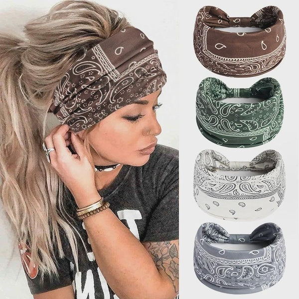 Bandeau élastique pour cheveux style boho, turban, yoga, bandeau large pour femme, couvre-chef, bandana floral, accessoires pour cheveux tendance