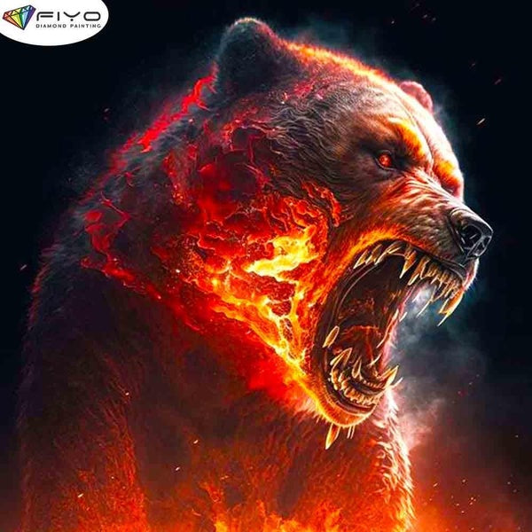 FIYO Flame Bear Diamond Painting Kits For Adults DIY 5D Diamond Mosaic Diamond Painting Home and Kitchen Fashion Canvas Pictures Wall Decoration Gift