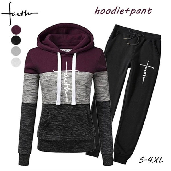 Newest Womens Tri Color Hoodie Suit Brand Sweatshirts Pants Two Piece Sets Sports Suit Tracksuits