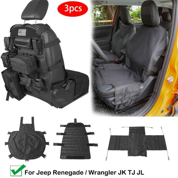 Universal Tactical Seat Cover for Trucks Multi Pockets Molle Seat Back Organizer for Jeep Wrangler JK-JKU, TJ, YJ, JL-JLU-Gladiator Seat Protector Bl